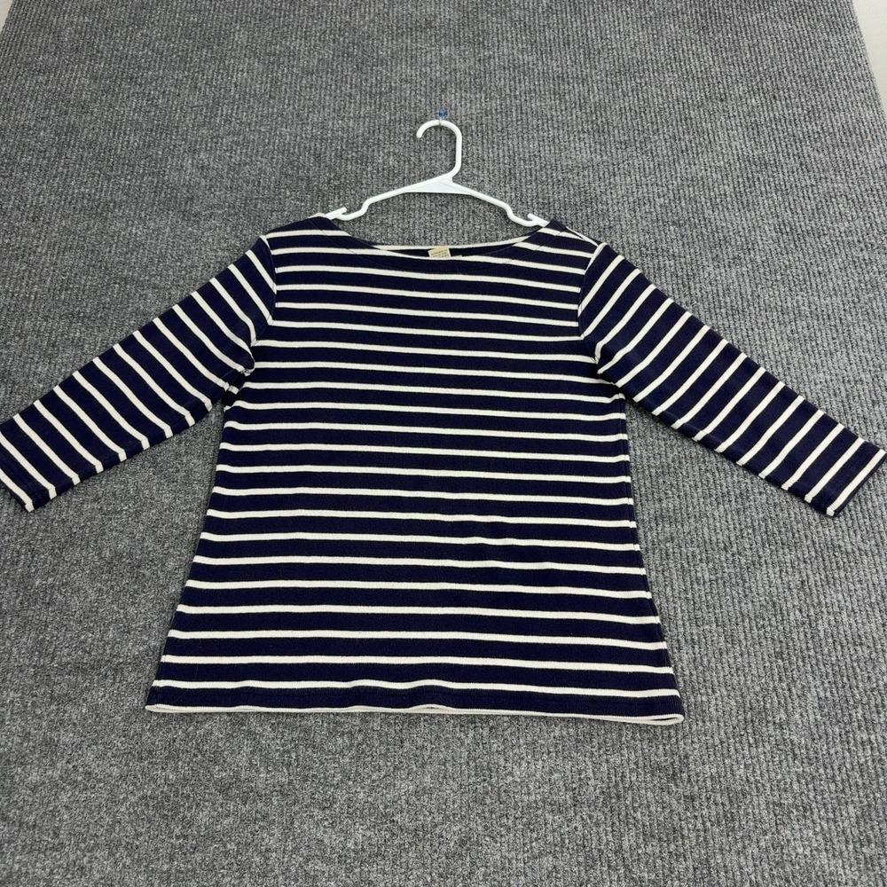 L.L.Bean Shirt Womens Medium Navy Cotton Striped Boatneck Nautical Classic